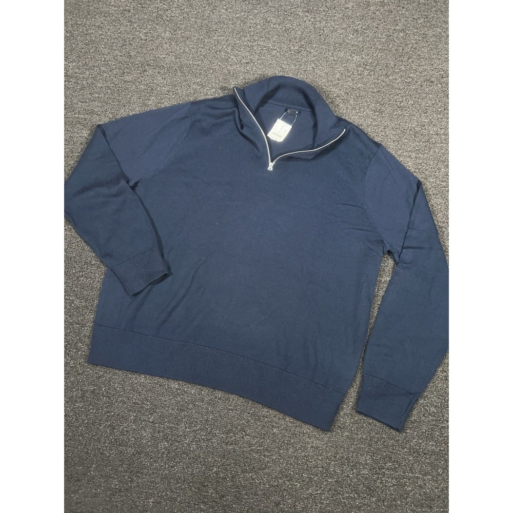 New J Crew 1/4 Zip Sweater Mens XL Navy Blue Merino Wool Preppy Old Money